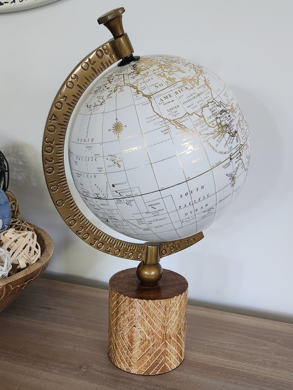 ​🌎 Elegant White & Gold Decorative Desktop Globe 15 Inches Tall Executive Look - Picture 5 of 16